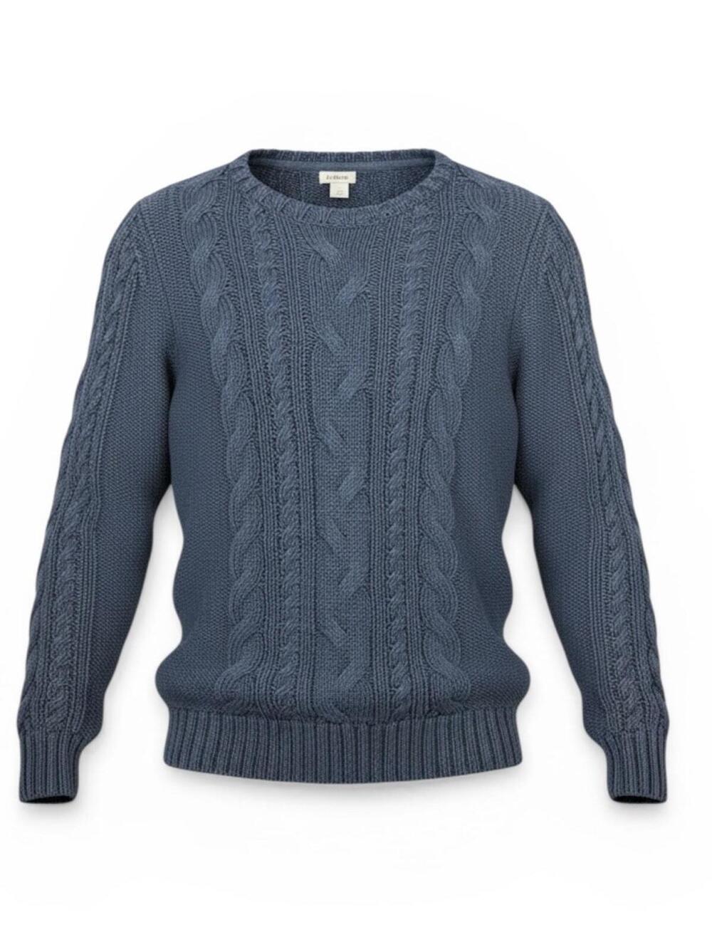 LL Bean Women Medium Cable Knit Crewneck Sweater 100% Cotton Slate Blue Pullover